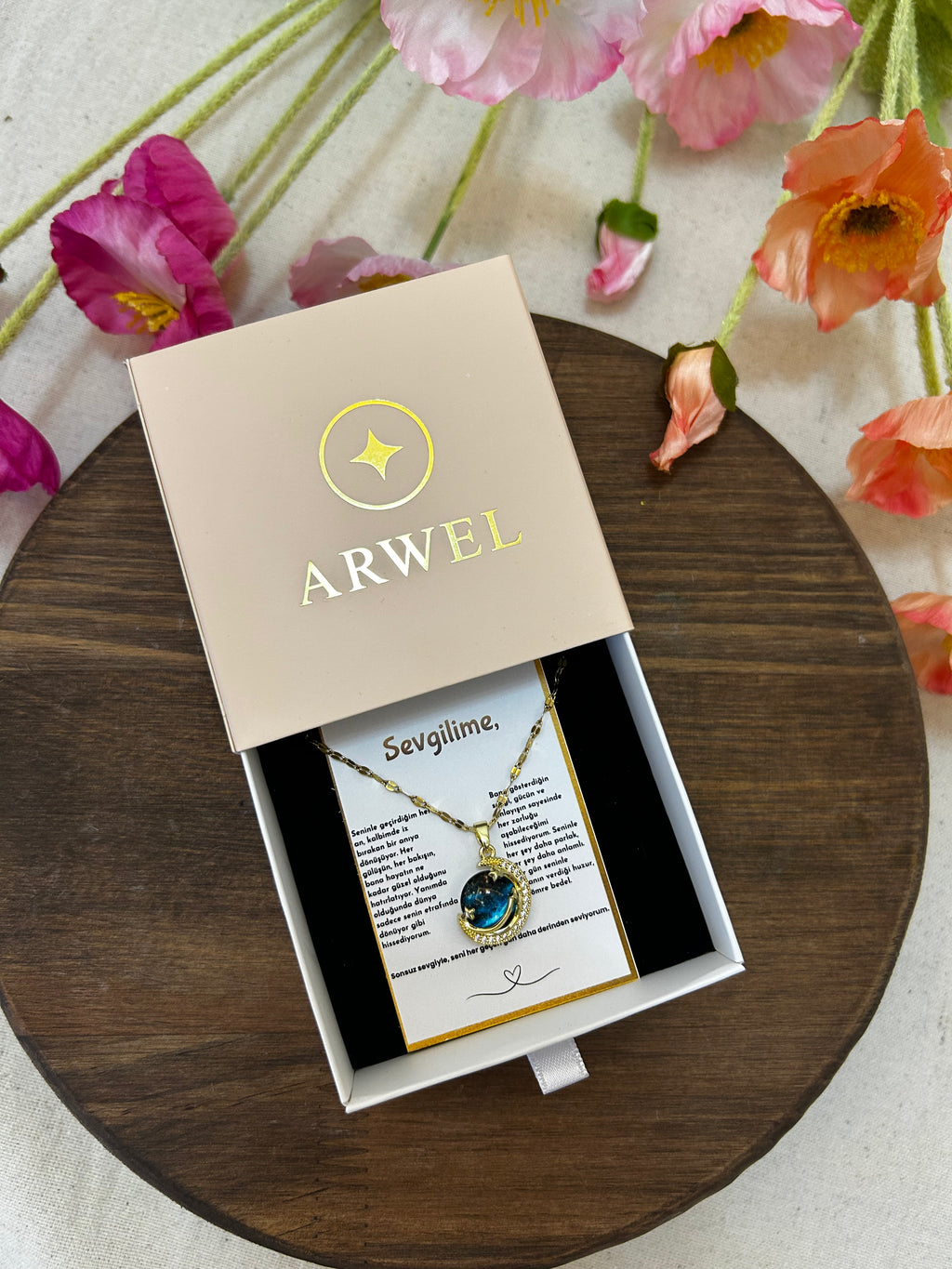 '' Sevgilime '' Gezegen Taşlı Yıldız Kolye  Duygusal Not + Hediye Kutusu