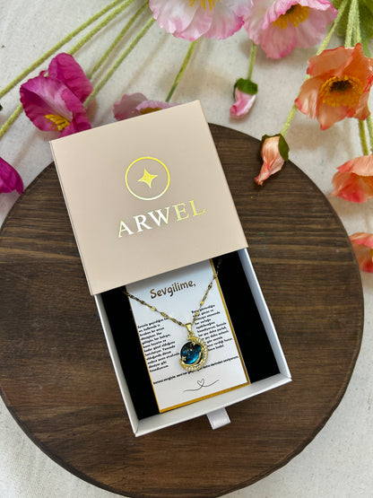 '' Sevgilime '' Gezegen Taşlı Yıldız Kolye  Duygusal Not + Hediye Kutusu
