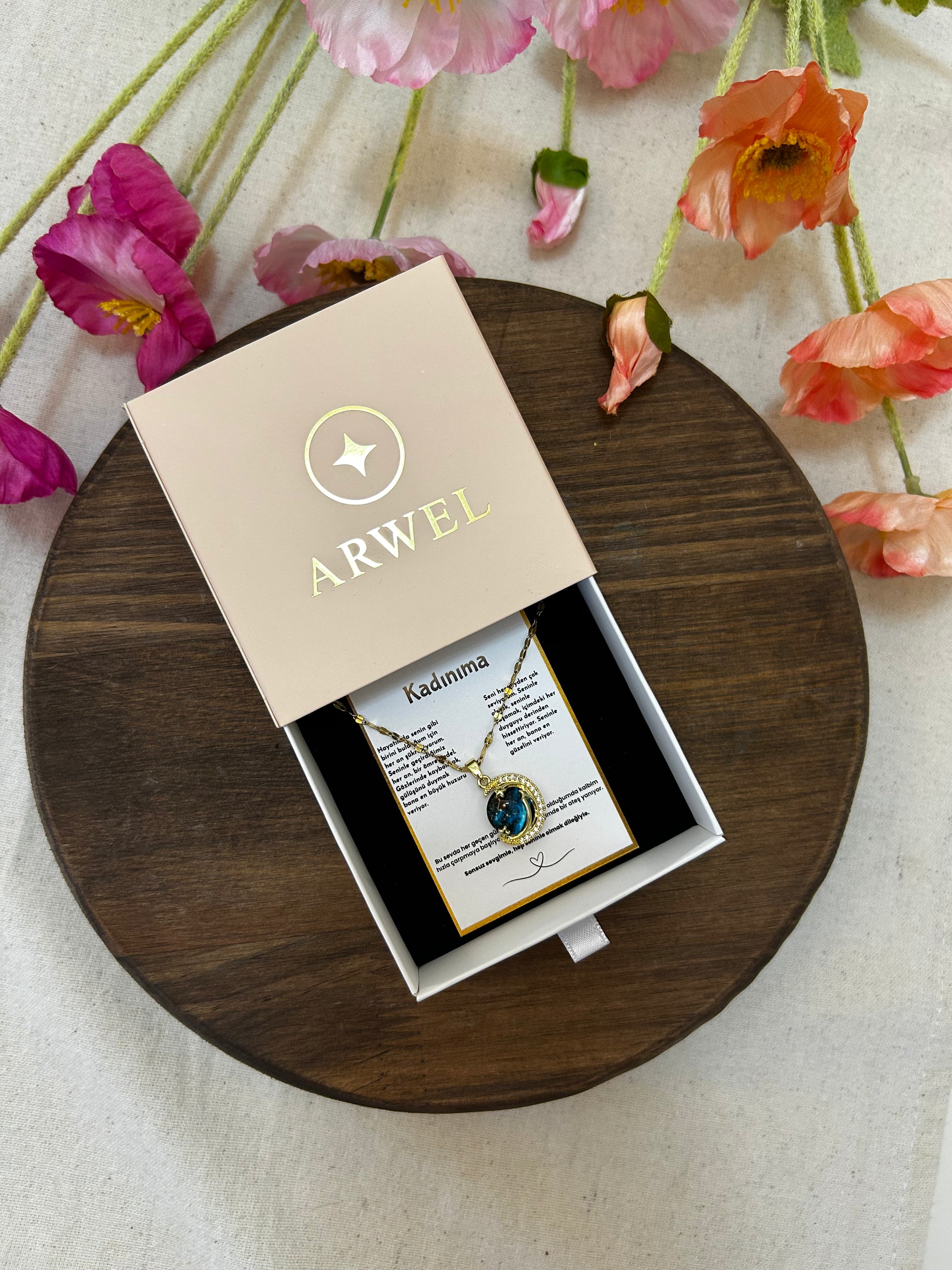 '' Kadınıma '' Gezegen Taşlı Yıldız Kolye  Duygusal Not + Hediye Kutusu