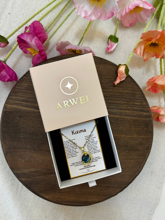 '' Kızıma '' Gezegen Taşlı Yıldız Kolye  Duygusal Not + Hediye Kutusu