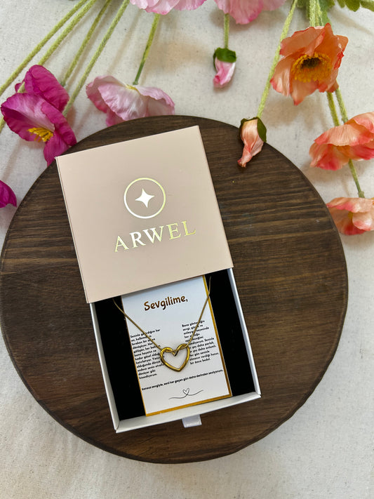 '' Sevgilime '' Kalp Kolye  Duygusal Not + Hediye Kutusu