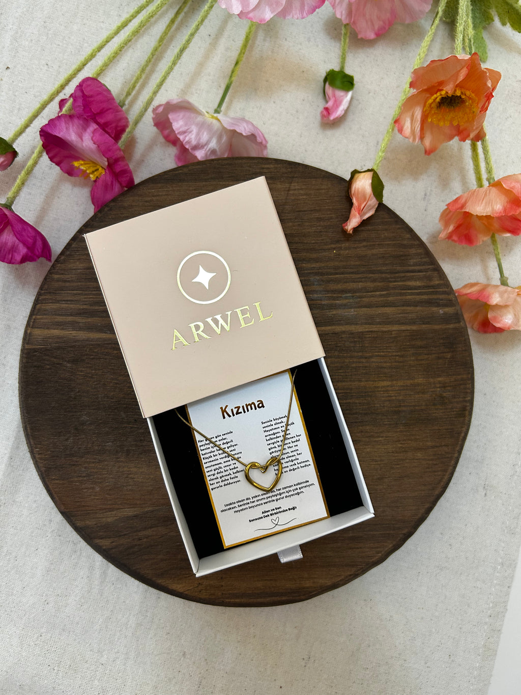 '' Kızıma'' Kalp Kolye  Duygusal Not + Hediye Kutusu