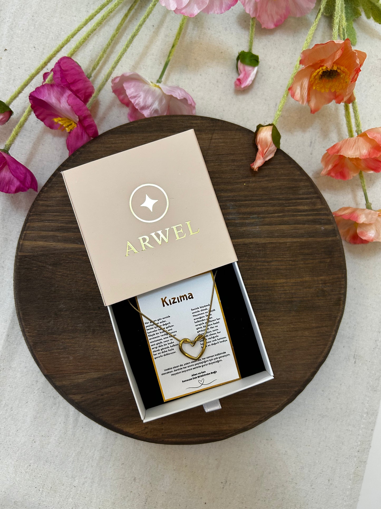 '' Kızıma'' Kalp Kolye  Duygusal Not + Hediye Kutusu