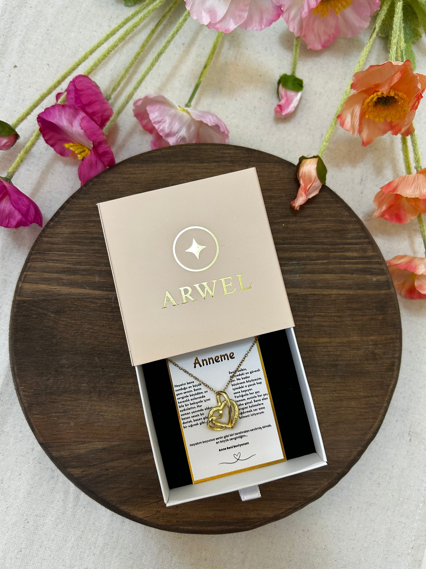 '' Anneme '' Kalpten Kalbe Kolye  Duygusal Not + Hediye Kutusu