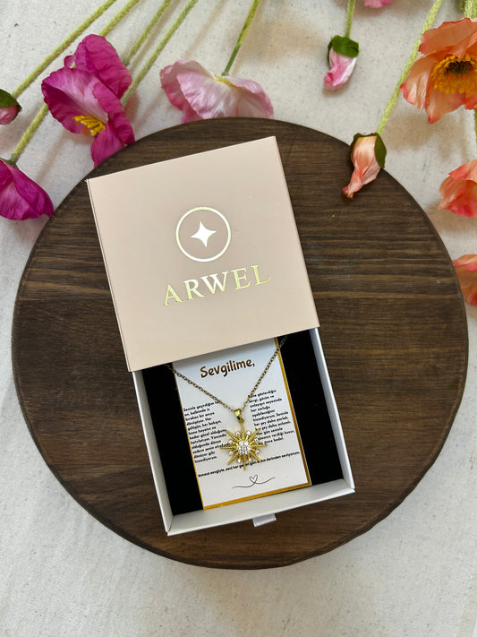 '' Sevgilime '' Kuzey Yıldızı Kolye  Duygusal Not + Hediye Kutusu
