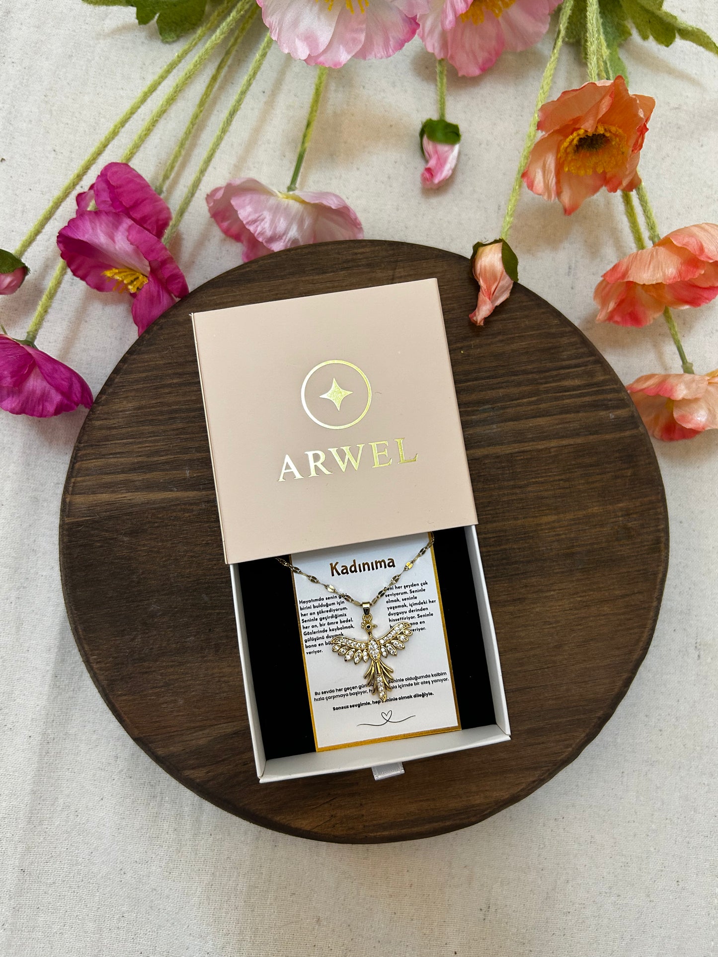 '' Kadınıma '' Anka Kuşu  Kolye  Duygusal Not + Hediye Kutusu