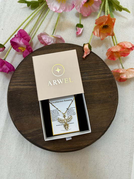 '' Çocuklarımın Annesine '' Anka Kuşu Kolye  Duygusal Not + Hediye Kutusu