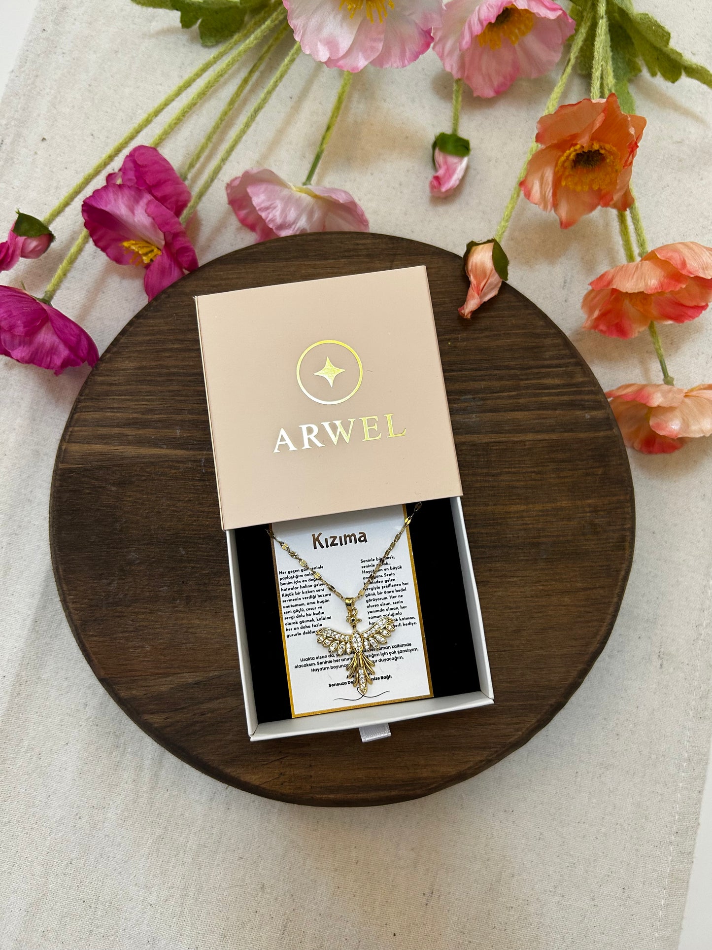 '' Kızıma '' Anka Kuşu  Kolye  Duygusal Not + Hediye Kutusu